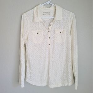 Women's Long Sleeve Eddie Bauer Shirt, size Small, Sheer White